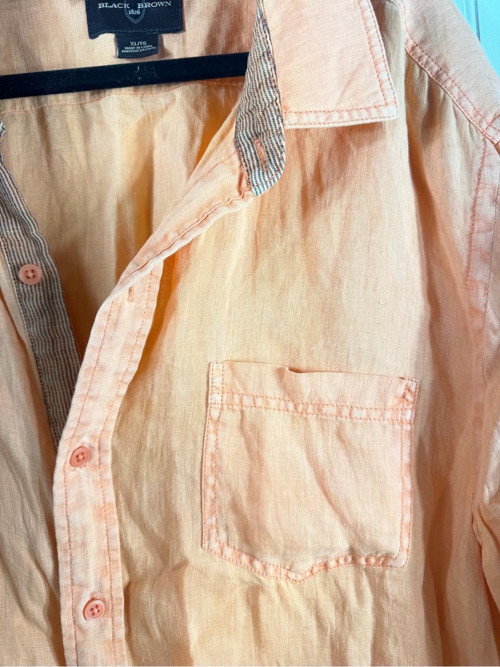 Black Brown 1826 100% Linen Shirt XL Peach Coral Button Front Casual - Picture 6 of 7